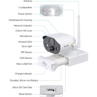 ZOSI 2K 3MP Bezdrátová venkovní bezpečnostní kamera na baterie, 4X 3MP WLAN kamera napájená bateriemi se základnou