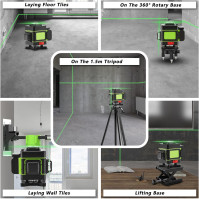 Ycoiee 4D Laserová úroveň 16 čar Samonivelační křížový zelený laser s pouzdrem a dálkovým ovládáním