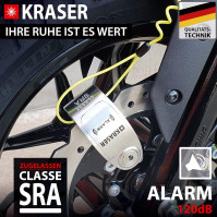 KRASER KR10S Motocyklový alarm Visací zámek, 120dB Double Lock Spona proti krádeži, s kotouči pro motocyklové koloběžky