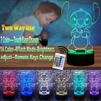 LOUHH Stitch Lamp, Stitch Night Light- Lilo and Stitch 3D LED Smart Dálkové ovládání Stitch Lamp 16 barev Vánoční Stitch