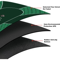 YUZPKRSI 120×60cm Poker Mat, 6 hráčů Texas Hold'em Pokerová gumová podložka pro stoly, skládací přenosný pokerový stolní