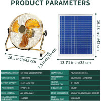 CYBERDAX Přenosný stolní/podlahový ventilátor o průměru 14 palců, bezdrátový dobíjecí ventilátor se solárním panelem