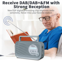 Audiocrazy DAB/DAB Plus/FM rádio, přenosný Bluetooth reproduktor s MP3 přehrávačem (USB, SD karta) s dobíjecí baterií 18mAh