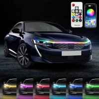 Auto LED světla, 12V pruh světla pod kapotou auta voděodolný RGB vícebarevný dálkový ovladač denního svícení dekorativní