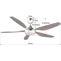 reiga 137CM Silver DC Motor Moderní inteligentní stropní ventilátor se stmívatelnou sadou LED osvětlení a dálkovým ovládáním pro