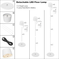 K-Bright LED stojací lampa, 4W stmívatelné světlo na čtení, dotykové ovládání, stojací lampa z kovu hliník