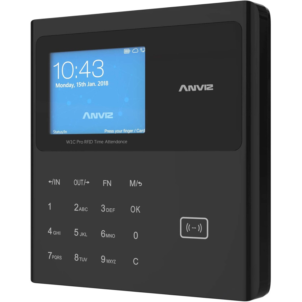 Anviz W1C PRO WIFI detekce docházky: Rfid odznak a PIN, Linux, 1 GHz CPU, 2,8" TFT LCD, Tcp/ip, WIFI, dotyková klávesnice