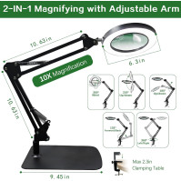 Lupa se světlem a stojánkem, 10x LED lupa kosmetika se 3 stmívatelnými barevnými režimy a dálkovým ovládáním