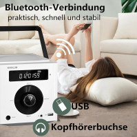 Přenosný CD přehrávač 20W kompatibilní s Bluetooth/ FM rádio/přehrávání MP3/USB/AUX vstup/konektor pro sluchátka/konekto