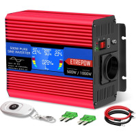 ETREPOW Invertor 1500W 24V 220V čistá sinusoida s transformátorem s 2 EU zásuvkami a jedním USB, bezdrátový dálkový ovladač