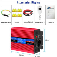 ETREPOW Invertor 1500W 24V 220V čistá sinusoida s transformátorem s 2 EU zásuvkami a jedním USB, bezdrátový dálkový ovladač