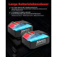 ZKH akumulátorová úhlová bruska 125 mm, 20V s 2x 4,0Ah bateriemi, 8500 ot./min, brushless, 10 řezných kotoučů