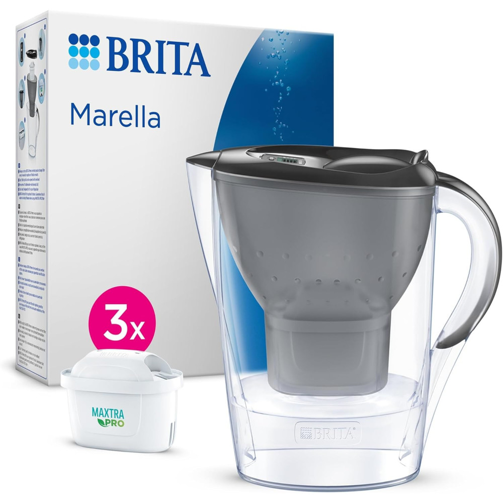 BRITA Vodní filtr Marella grafitová (2,4l) včetně 3x MAXTRA PRO All-in-1 kartuše - Filtr pro snížení obsahu vápna, chloru