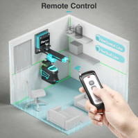 DECTEAM 3 x 360 kříž, zelená horizontální a vertikální samonivelační laserová čára o 360° s dálkovým ovládáním, IP54, lithium-io