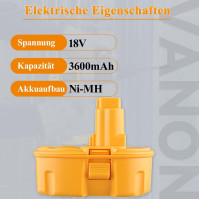 18V 3,6Ah Ni-Mh DC9096 Náhradní baterie kompatibilní s 18V baterií Dewalt XRP DC725 DE9096 DE9503 DC9098 DE9039 DE9095 DW9095 DW