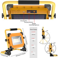 100W solární 120 LED dobíjecí pracovní světlo, přenosné světlomety 4 režimy Stavební světla se stojanem, 14000mAH Power Bank Vod