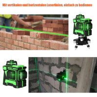 Zelená laserová vodováha Geevorks 30 m, 3D 12řádková samonivelační laserová vodováha, 2 x 2400 mAh dobíjecí baterie + nástěnný d