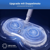 Akumulátorový elektrický smeták Redkey M1, LED samočisticí mop, nádržka na vodu 250 ml, kapacita baterie 2200 mAh, rozprašování