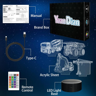 YuanDian Sada 3D lampy těžké techniky, bagr, věžový jeřáb, tranzitní míchadlo, těžební sklápěč 3D noční světlo pro děti