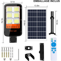 Kingwen 600W solární pouliční světlo LED pouliční lampa se senzorem soumraku 6500K studené bílé solární pouliční světlo