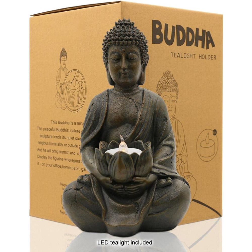 Yeomoo Meditační Buddha držák svíček/svícen sochy Zen Buddha dekorace s lotosem - Vnitřní/Vnější dekorace pro domov