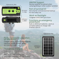 EYPINS Solární rádio s 5W solárním panelem, přenosné klikací rádio AM/FM, 4000mAh mobilní nabíjecí kapacita, SOS poplach