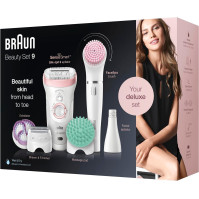 Braun Silk-épil Beauty-Set 9 Deluxe 7 v 1 epilátor pro ženy, epilátor na obličej Facespa, holicí strojek, peeling, čisticí sada