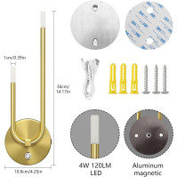 Aipsun LED nástěnné svítidlo vnitřní zlaté, bezdrátové nástěnné svítidlo s baterií, 5500mAh, dotyk 3000K, magnetická