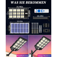 Solární pouliční svítidlo Gefolly 1600W pro venkovní použití – Solární lampy 256000LM s pohybovým senzorem, 6500K soumraku