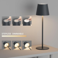 Bezdrátová stolní lampa Ralbay Anthracite Balení po 2 kusech, 3000K teplá bílá LED stmívatelná stolní lampa Baterie, IP54