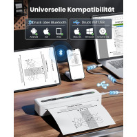 Bezdrátová přenosná tiskárna Itari, termální tiskárna Bluetooth A4 – nová vylepšená malá bezdrátová tiskárna