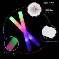 102 kusů LED tyček, LED tyčinky z pěny, Vícebarevné LED tyčinky, Fluoreskující světelná hůl, 3 režimy blikání, pro narozeniny