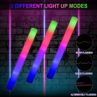 102 kusů LED tyček, LED tyčinky z pěny, Vícebarevné LED tyčinky, Fluoreskující světelná hůl, 3 režimy blikání, pro narozeniny