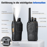 JUCJET Walkie Talkies, 88E vylepšené PMR446 Walkie Talkie, dvoupásmové radio s dobíjecím Walkie Ttalkie