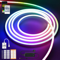 RGBIC Neon LED páska 5 m, DC24 V, 96 LED/M, WiFi LED páska s hudební synchronizací, 84 scén DIY