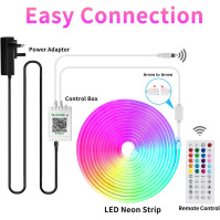 Segrass 15M LED neonové světelné pásky 24V RGB LED neonová lana s dálkovým/ovládáním aplikací, IP65 vodotěsné flexibilní