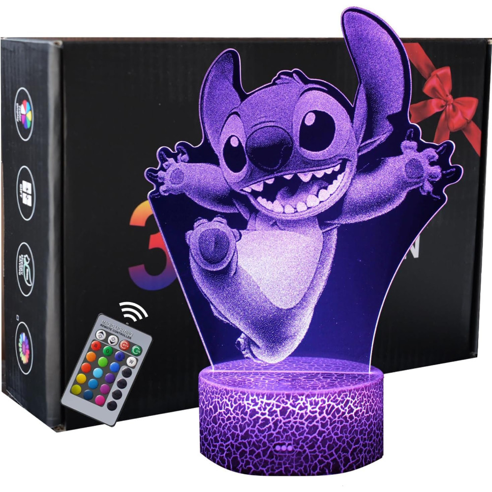 INTUPGD Stitch Noční světlo pro děti, 3D světelná lampa s 16 změnitelnými barvami a dálkovým ovládáním