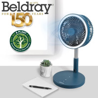 Beldray EH3413B Skládací ventilátor na stojan - USB dobíjecí, lehký, skládací přenosný stolní a stěnový ventilátor, 97 cm