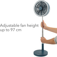 Beldray EH3413B Skládací ventilátor na stojan - USB dobíjecí, lehký, skládací přenosný stolní a stěnový ventilátor, 97 cm