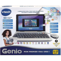 VTech - Genio, Mon Premier Vrai Ordi Gris Métal, Dětský počítač s 5palcovým barevným displejem, myší, 50 vzdělávacími aktivitami