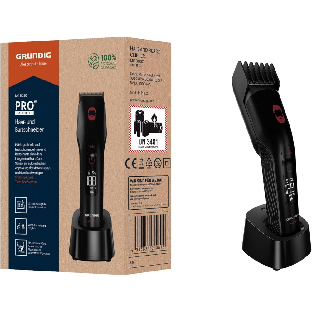 GRUNDIG MC 9030 ProClub holicí a vousatý strojek, BeardCare senzor, turbo režim, střihačka s titanovým povrchem