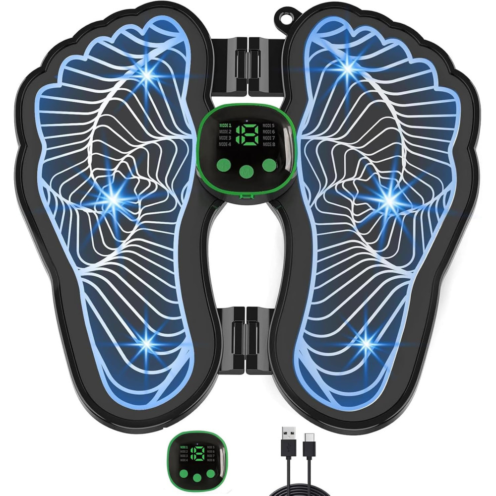 EMS masážní podložka na nohy, inteligentní masážní podložka s 8 režimy a 19 nastavitelnými frekvencemi