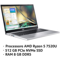 Notebook Acer Aspire 3 A315-24P-R8DK, notebook, procesor AMD Ryzen 5 7520U, 8 GB DDR5 RAM, 512 GB PCIe NVMe SSD, 15,6"