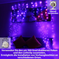 HXWEIYE 300 LED fialový světelný závěs, 3 mx3 m světelný závěs USB 8 režimů LED světelný řetěz s 12 háčky, dálkové ovládání