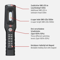 Brennenstuhl Akumulátorová ruční svítilna HL 500 A/pracovní světlo LED akumulátor s magnetem a 6 SMD-LED´s (inspekční světlo)