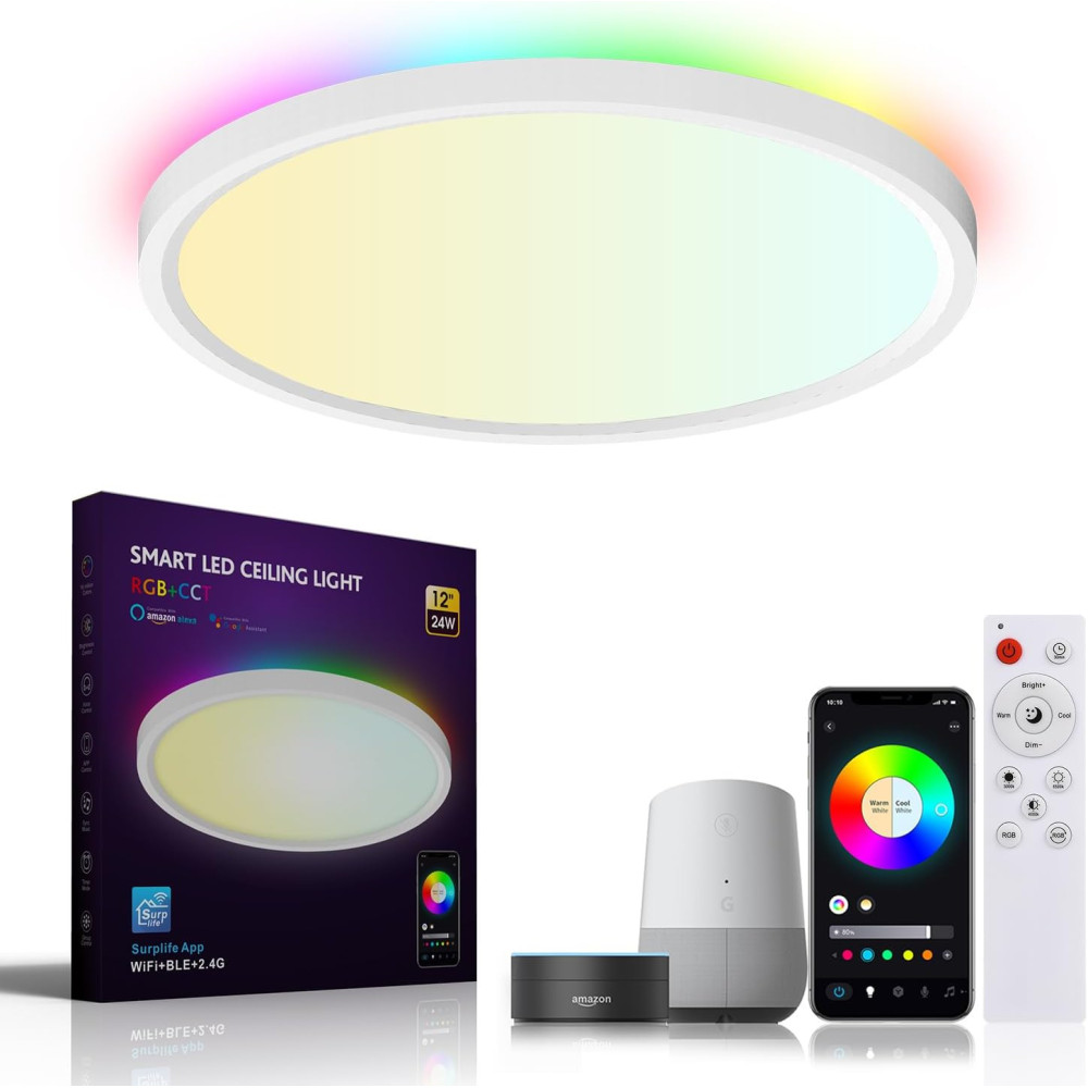 Birnetek® Stropní svítidlo 24 W, LED stropní svítidlo, kulaté 2700 K-6500 K, RGB, stmívatelné, kompatibilní s Alexa, Google Home