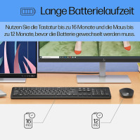 HP 230 Myš a klávesnice (bezdrátová myš a klávesnice, USB dongle, až 16 měsíců výdrže baterie, QWERTZ rozložení) černá