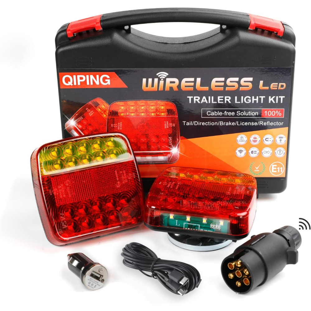 Qiping Bezdrátová Zadní Světla pro Přívěsy - Magnetická 12V tažná deska LED zadní lampy pro auto, náklaďák, karavan