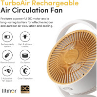 Litmor Air Circulator - Přenosný ventilátor, tichý ventilátor na spaní, stejnosměrný motor, výkonný, energeticky úsporný