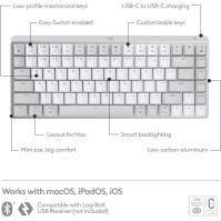 Bezdrátová podsvícená klávesnice Logitech MX Mechanical Mini pro Mac, QWERTY US Intl - světle šedá